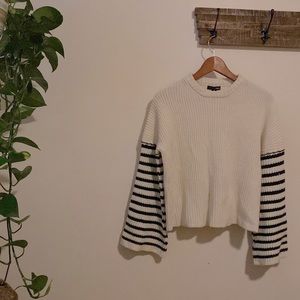 Aqua stripe sleeve sweater